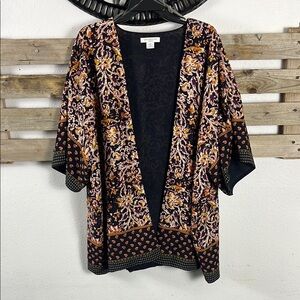 Liz Claiborne Floral Kimono Tunic - Black and Orange